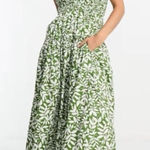 Abercrombie & Fitch Green and white floral ruffle strap smocked midi dress! Photo 0