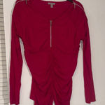 Chic Zippered Hot Pink Blouse with Zipper Shoulders & Front Gathered Middle L Size L Photo 0