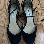 LK Bennett  Lali Block Heel Navy Blue Suede Round Toe Pump Lace Up Size 35 Photo 1
