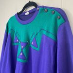 Vintage 80s 90s Purple Green 3/4 Sleeve Crop Sweater ~ Made In USA ~ Size S(4 Photo 2