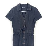ZARA  Washed Black Denim Button Front Collar Short Sleeve Denim Above Knee Dress Photo 5