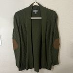 Market & Spruce  Green Open Cable Knit Cardigan Small Elbow Patches Preppy Wool Photo 1