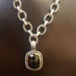 Sterling Silver Artisan Cushion Cut Smokey Topaz  Rope Cable Link Necklace Photo 0