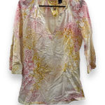 Robert Graham  Split Neck Embroidered Textured Print Pink Yellow Ombre Top Size S Photo 0
