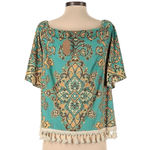 Judith March Anthropologie  Jade Bohemian Tassel Trim Off Shoulder Blouse Size S Photo 2