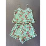 Floral Pajama Set Cami Top & Shorts Ruffle Trim Sleepwear Loungewear M Green Size M Photo 5