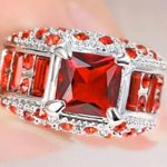 TJ Maxx Size 6 Red Ruby Wedding Rings White Rhodium Photo 1