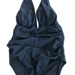 Cupshe Women's Plunge Halter Backless Ruched One Piece Swimsuit, XL, NWT, Black Photo 0