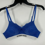 Victoria's Secret  Lined No Wire Lace‎ Bra Electric Royal Blue Spellout Size 34B Photo 0