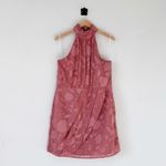 Lulus NEW Chic Demeanor Rusty Rose Floral Jacquard Halter Mini Dress Size L Photo 2