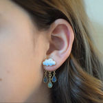 Rain Cloud Storm Enamel Rhinestone Crystal Stud Earrings, Cute Spring Summer Photo 1