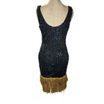 As You Wish Black Sequins Fringe Lined Flapper Large Size 12 Photo 5