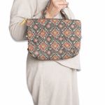 None Quilted Cotton Mini Tote Bag Black Red Medallion Print Zip Top Carryall Boho Photo 9