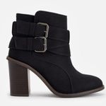 JustFab 6 Branlee Boot Black Vegan Suede Ankle Bootie Shootie Block Heel Buckles Photo 1