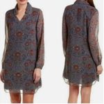 CAbi  Provincial Blue Brown Floral Shirt Dress Mini Vacation Long Sleeve Preppy Photo 0