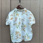 Rachel Roy Rachel Womens Shirt Cream Floral Button Up Boxy Linen Size Medium Photo 2