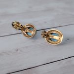 Vintage Clip On Earrings Gold Tone & Turquoise Tone Stylish Statement Blue Photo 6