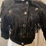 Vintage Women’s Black Leather Suede Jacket w/ Fringe Tassels Western Sz S Photo 1