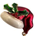 Santa Hat Brooch Pin Whimsical New Christmas Dangle Star Holly Berry Le… Red Photo 6