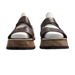 Bongo Brown Y2K Floral Cutout Criss-Cross Platform Wooden Block Heel Sandal 10M Photo 4