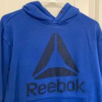 Reebok EUC  women’s electric blue black‎ logo decal pullover hoodie sweatshirt M Photo 1