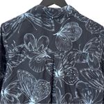 Lela Rose Butterfly Print Cotton Long Sleeve Shirt 8 Navy Blue Photo 3