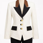 Sassco‎ Blazer Women's Size 10 White Brown Black Gold Buttoned Vintage Coat Photo 0