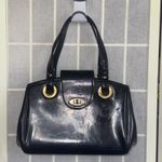 Vintage Black Patent Leather Old Money Minimalist Classic Top Handle Bag Purse Photo 0