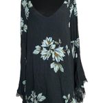 Free People  Wanderer Floral Mini Bell Sleeve Dress Small Women’s Black Blue Photo 0