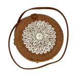 Jelavu Womens Rattan Floral Shells Round Crossbody Handbag Brown White OS Photo 0