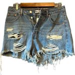 Impressions Distressed Denim Shorts Medium Ripped Frayed Raw Hem Blue Photo 0
