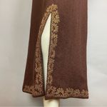 Vintage Embroidered Dress 1960s Sleeveless Skirt Slit Brown Gold Detail Photo 4