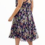 ASOS Curve Pleated High Neck Halter Midi Dress sz 14 Navy Summer Floral Print Blue Photo 0