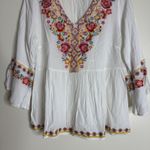 Savanna Jane Shirt Womens Medium White Embroidered Boho Peasant Tunic 3/4 Sleeve Photo 3