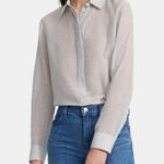 Theory  Straight Shirt in Striped Organic Cotton Navy Cream Size M Photo 0