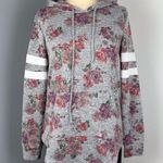Almost Famous Women's Floral Print Long Sleeve Hooded Sweatshirt Gray Size M Photo 0