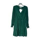 NWT Women's Lg Wrap V Neck Short Dress Pleated Tie Waist Long Puff Sleeve Green Photo 4