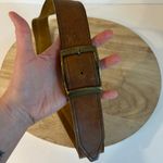 Vintage 90s Soft Tan Genuine Leather Chunky Brass Buckle Belt Size M/L Size M Photo 10
