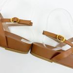 Stuart Weitzman Women’s Goldie Pearl Demi Wedge Thong T-Strap Sandals Tan White Photo 10