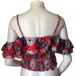 Milk & Honey Off Shoulder Crop Stretch Top Size M Red Floral Tropical Size M Photo 1