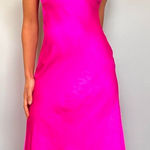 Japna  Hot Pink Satin Slip Midi Dress Spaghetti Straps Ruffle V Neck M Photo 0