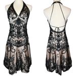Interlude USA Beaded Halter Bubble Hem Dress Black / Nude size Small Photo 1