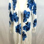 Ny Collection white and cobalt blue floral cardigan sweater size XL Photo 0