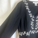Sag Harbor Black Embroidered Floral Linen Blend Blouse Size Small Photo 4
