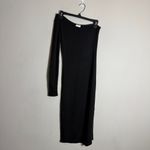 NLT One Shoulder Jersey Bodycon Midi Dress Women's Small Black Side Slit LBD Photo 1