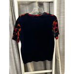Women's Zara Trafaluc Orange Navy Floral Velvet Short Sleeve Tee S Photo 1