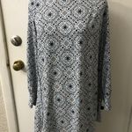 Loft Baby Blue Navy Blue Orange Floral Long Sleeve Tassel Sleeve Dress Photo 0