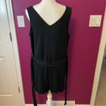 SheIn LUNE Women’s Size XL Button Front Slant Pockets Belted Black Tank Romper Photo 6