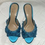 Badgley Mischka Badgley Mischa  Blue Satin Slip-on Kitten Heel Sandals(Size 5) Photo 5