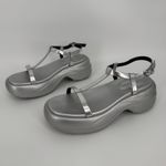 Charles and Keith  Platform Sandals Size 7 Silver Chunky Strappy Y2K Retro Trendy Photo 3